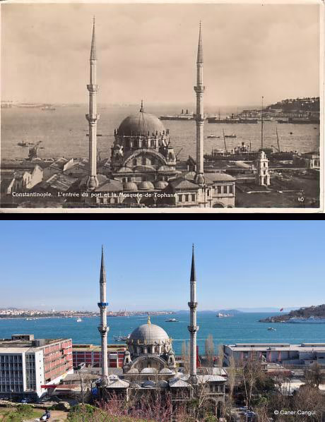 Tophane Sırtlarından Nusretiye Camii geçmişten günümüze
