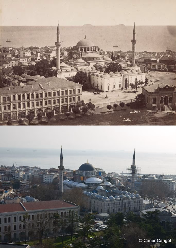 Beyazıt Kulesi'nden Beyazıt Camii yönü geçmişten günümüze