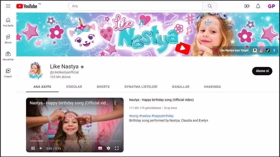 Like Nastya youtube kanalı
