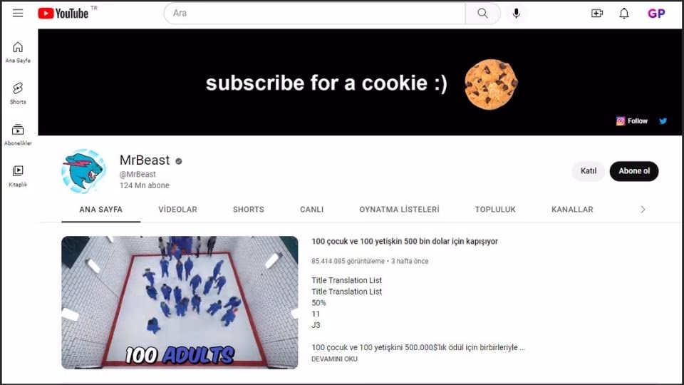 MrBeast youtube kanalı