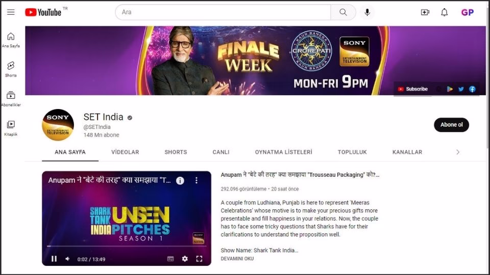 SET India youtube