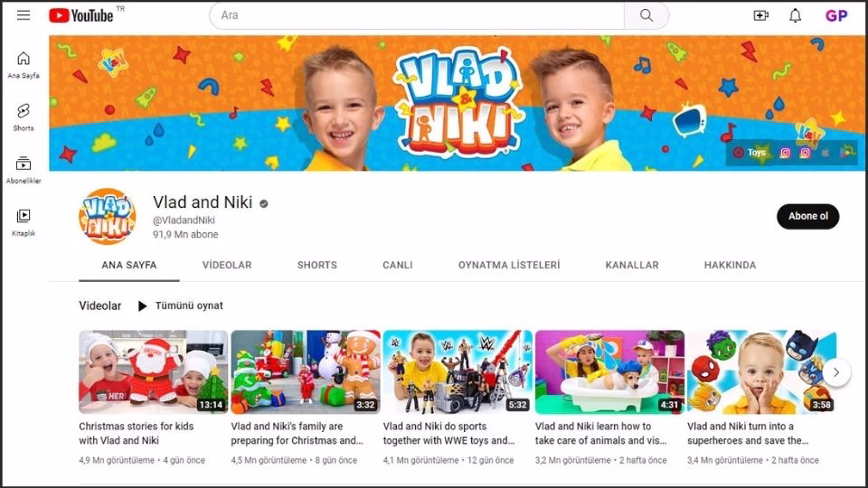Vlad and Niki youtube kanalı