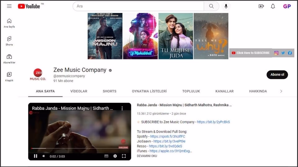Zee Music Company youtube kanalı
