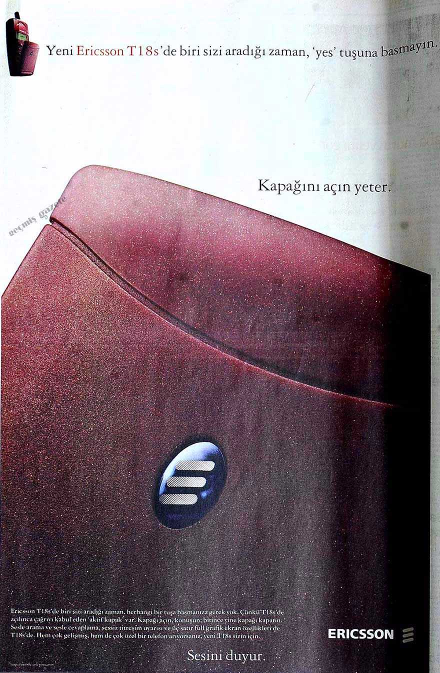 Ericsson T18 tarihi cep telefonu reklamı