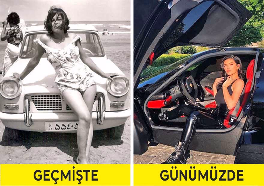 geçmişten günümüze Arabayla poz veren kadınlar