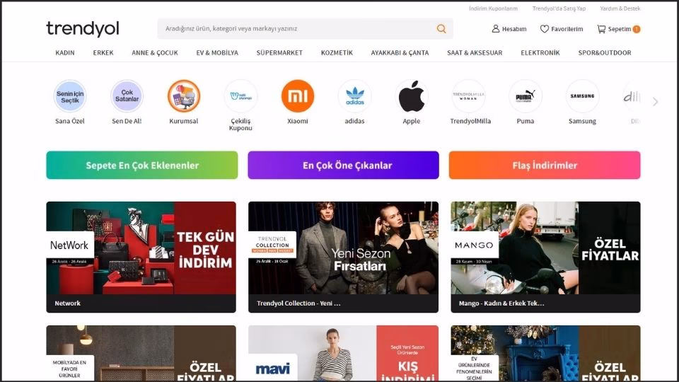trendyol internet sitesi