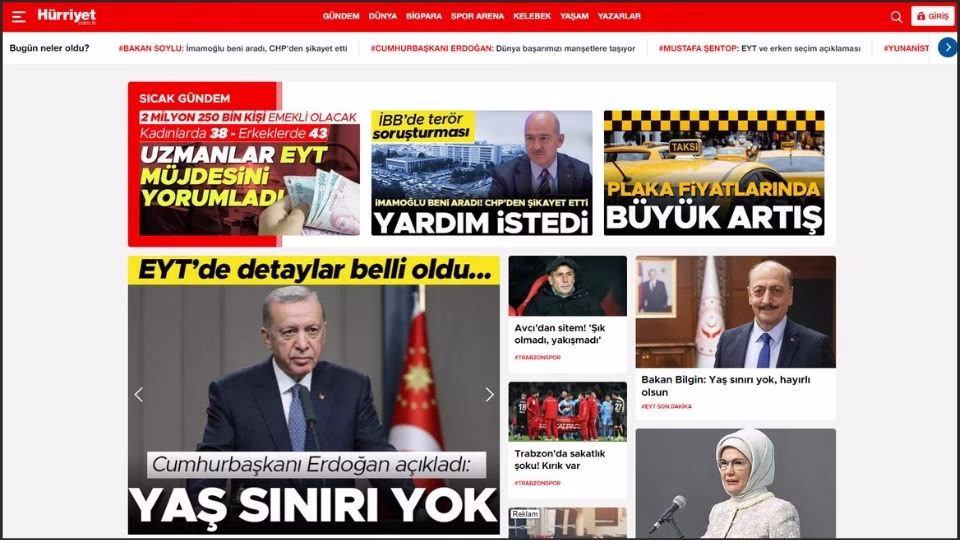 Hürriyet internet sitesi