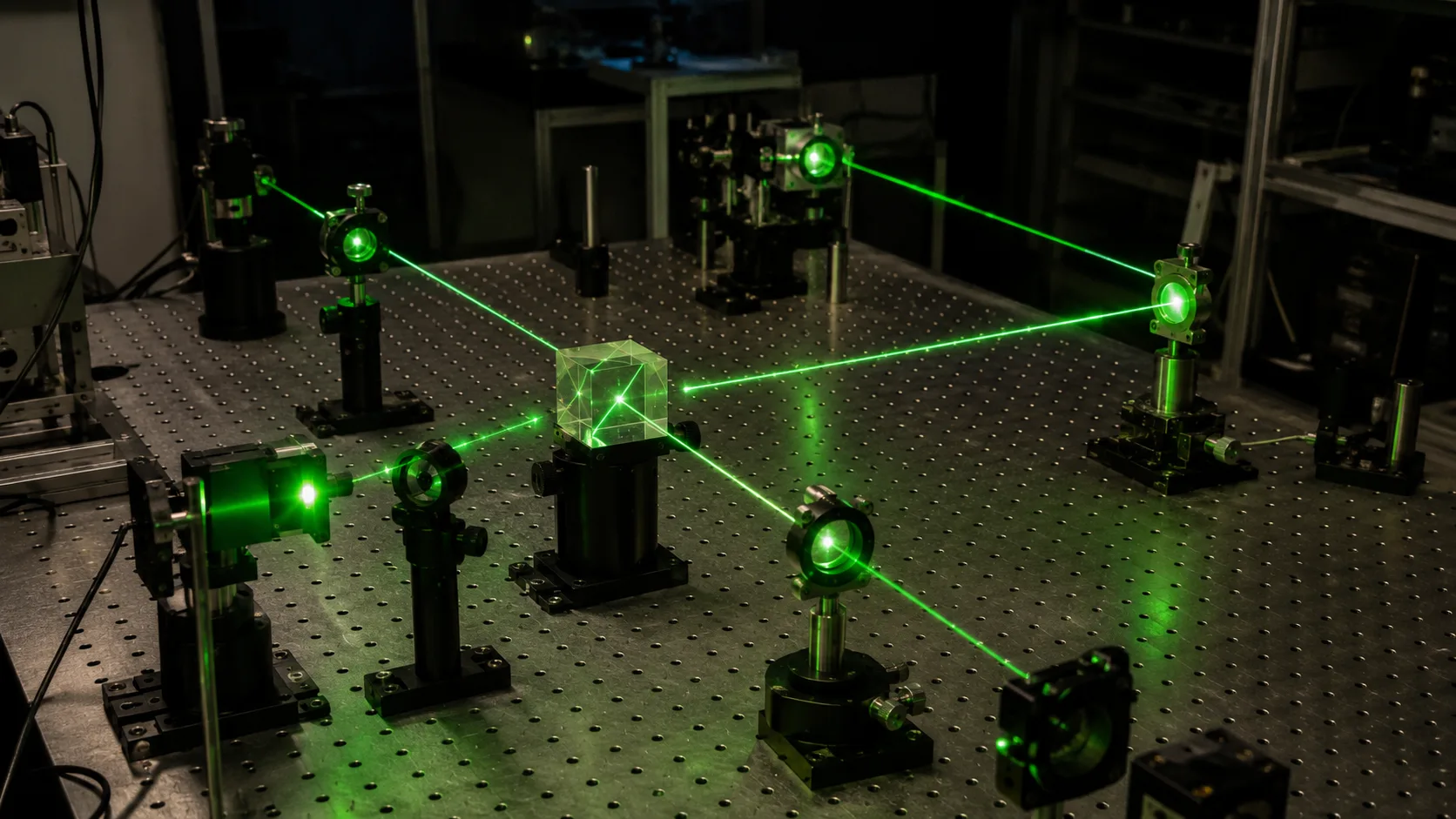Bir araştırma laboratuvarındaki lazer interferometre düzeneği, LIGO tipini andıran optik ekipmanlar
