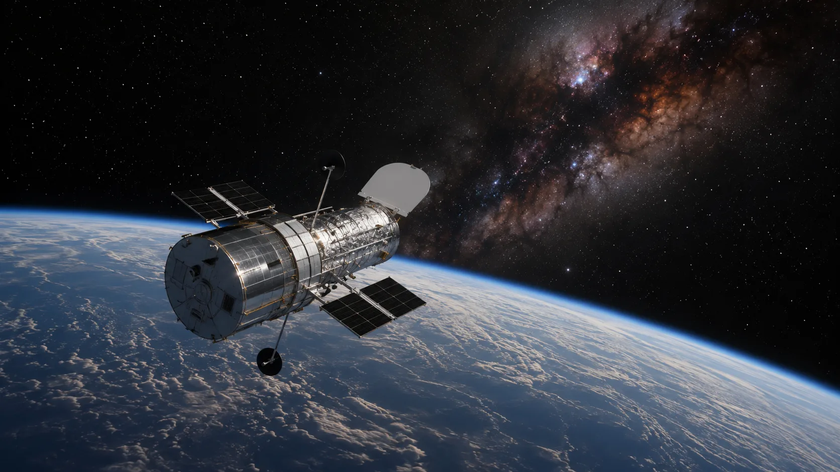 Hubble teleskobu ve uzak bulutsu gözlemi konsepti