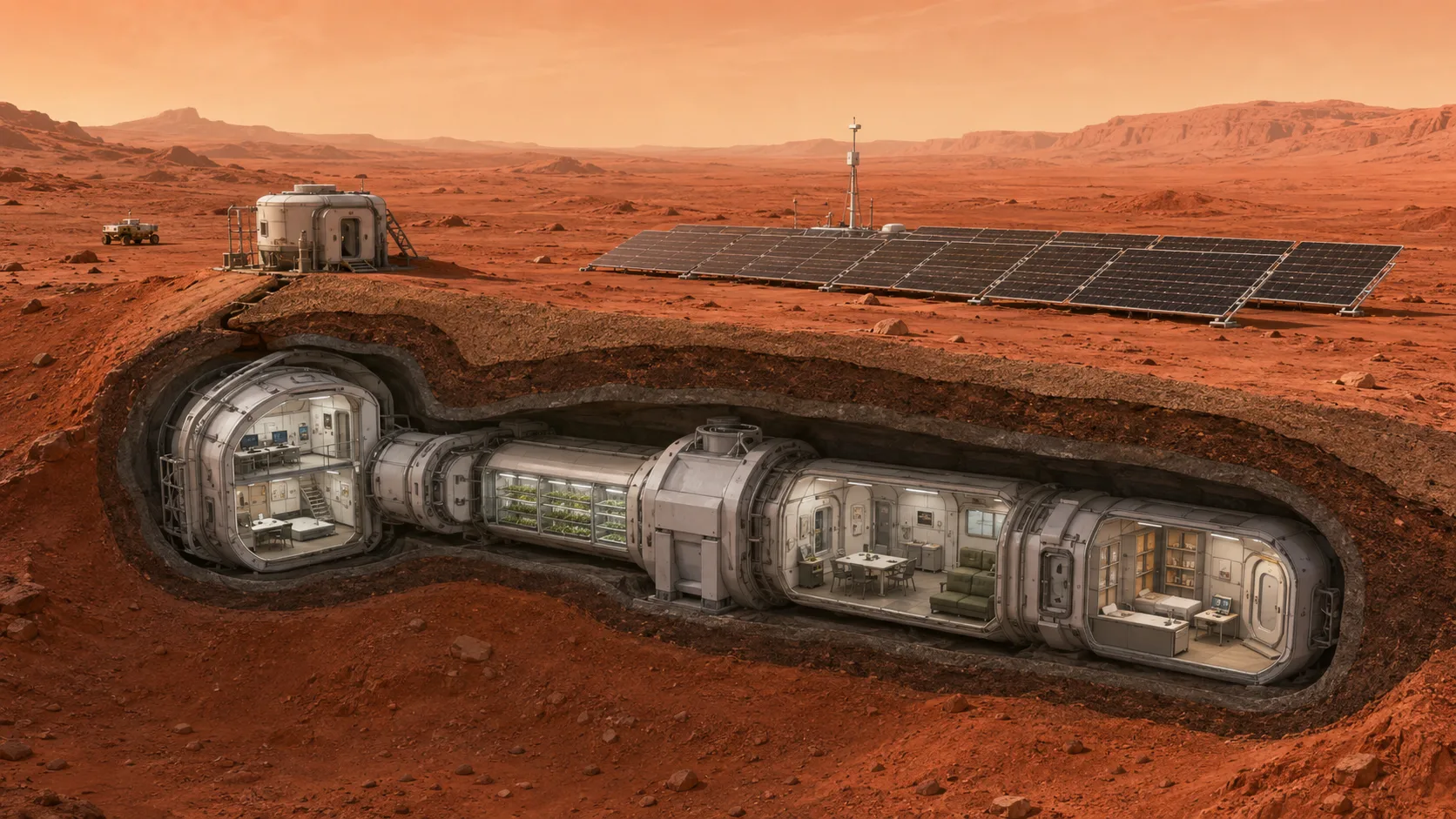 Mars yüzeyinde radyasyon korumalı yer altı habitatı