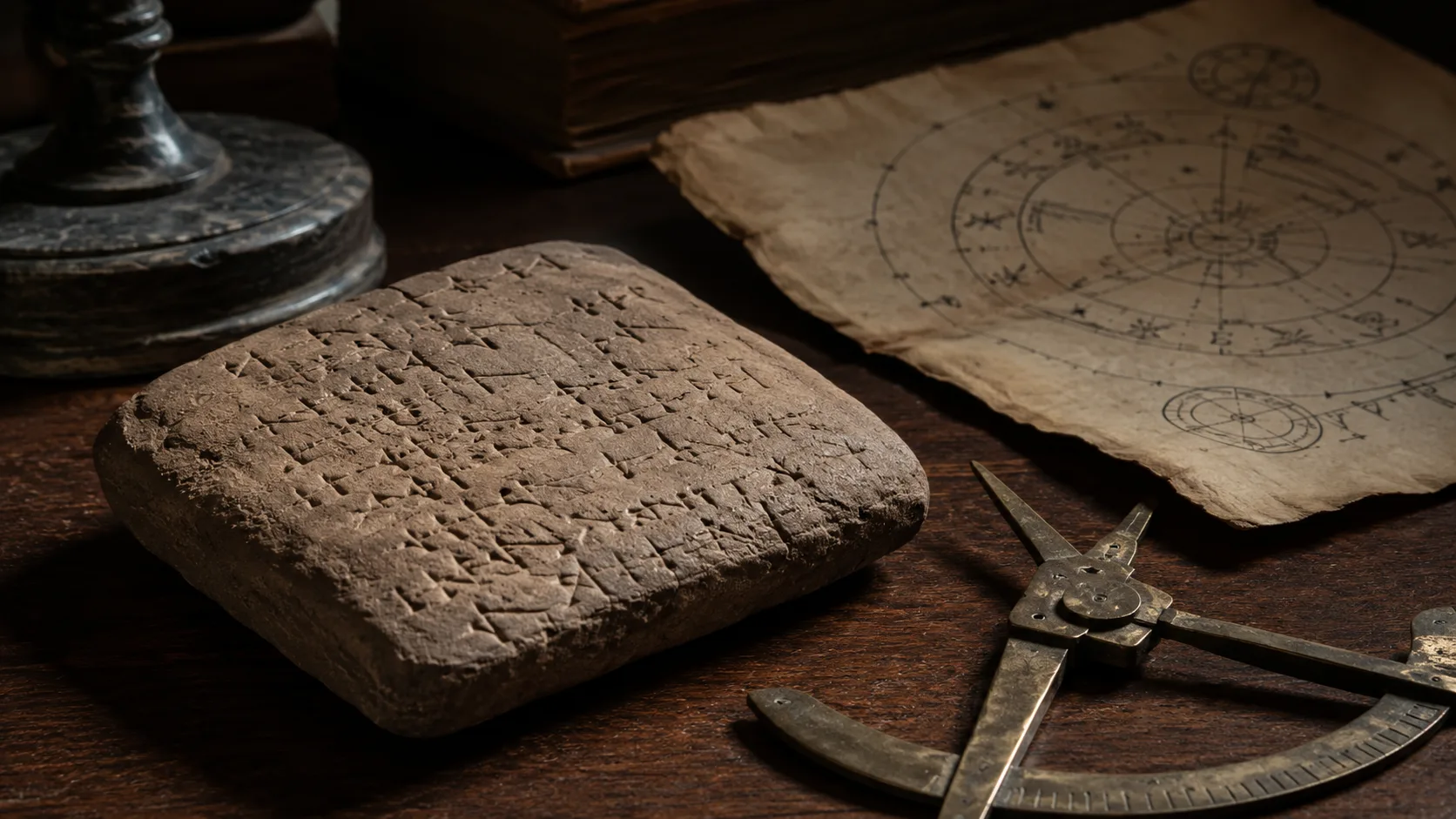 Mezopotamya matematiği ve zaman ölçümü için kil tablet sahnesi