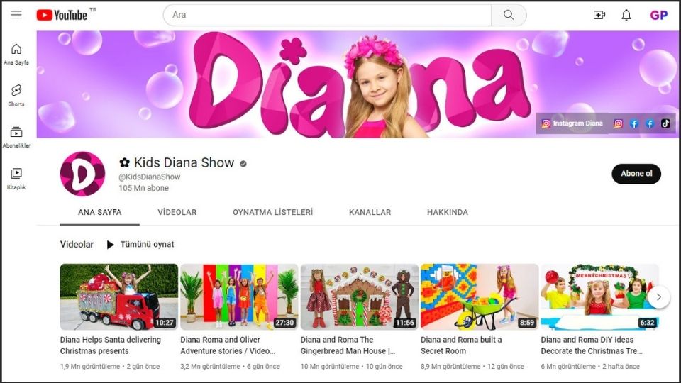 Kids Diana Show youtube kanalı